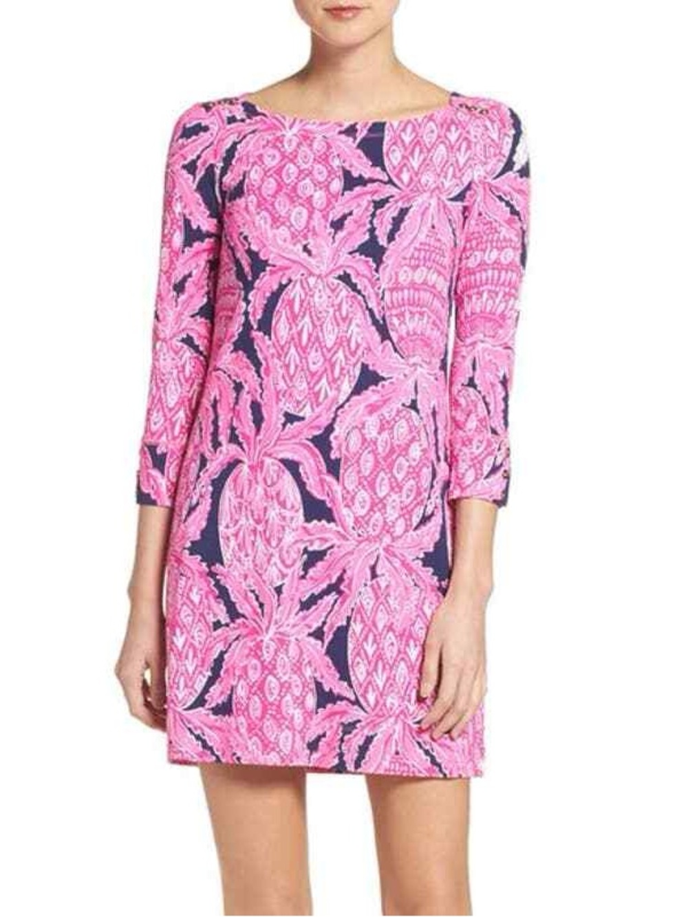 Lilly Pulitzer Pink Pineapple-Print Boatneck Dress UPF 50